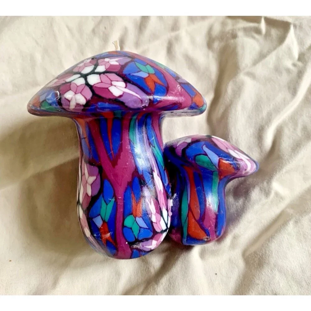 Vintage Mushroom Shaped Candle Mosiac Stained Glass Milleflori Hippie Boho 4